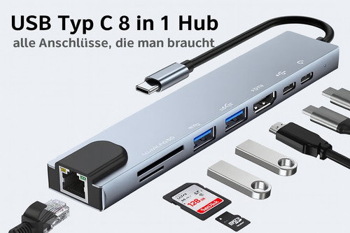 Usb hub 1 adapter - 8-in-1, 4k