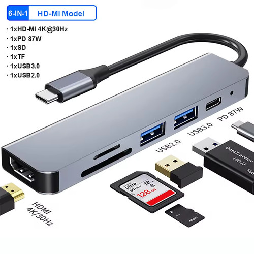Usb hub adapter hdmi - 6-in-1,